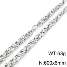 Silver Choker Chain Solid Byzantine Necklace stainless steel For Mens 6mm 24''
