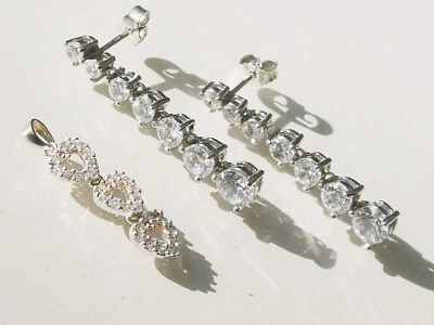 LOT / BEAUX BIJOUX en ARGENT 925 avec ZIRCONIUM / B.O RIVIERE et PENDENTIF COEUR - Photo 1/4