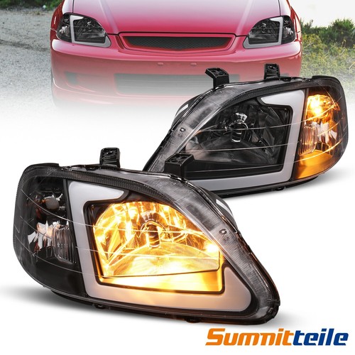 Left & Right LED DRL Headlights Assembly For 1999-2000 Honda Civic Front Lamps - Picture 1 of 16