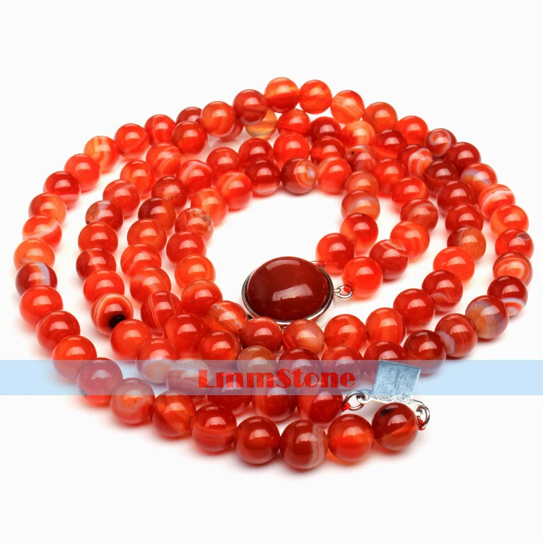 Double Layer 8mm Natural Round Red Agate Necklace 18/20 inch Long - Image 3 of 4