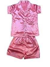 Womens M Pink Satin Pajama Set Camp Shirt Top Elastic Waist Sleep Shorts