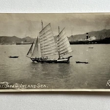Antique Snapshot Photograph Japan Inland Sea 1925 Beautiful Sailboat Ship