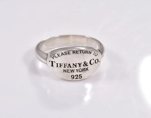 Size 5 Please Return To Tiffany & Co Silver Oval Signet Band Ring Vintage Rare