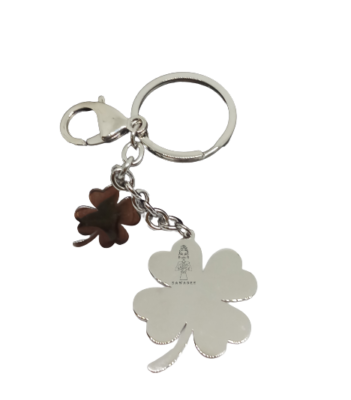 Portachiavi Quadrifoglio Portafortuna In Acciaio Inox, Ciondolo Trifoglio E Meteora, 50x12mm, Regalo Compleanno