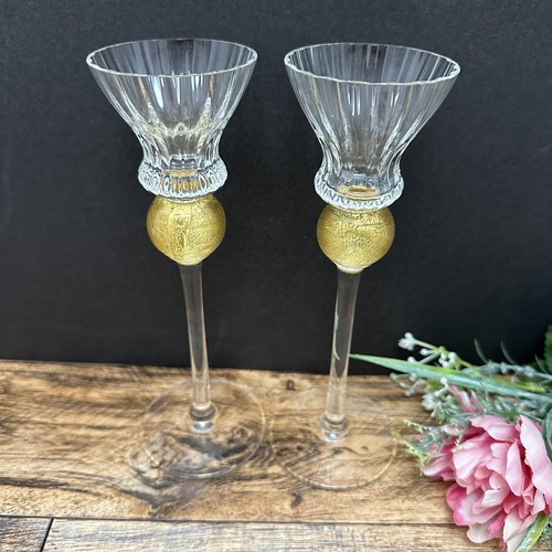 Union Street Manhattan - Gold Candlesticks Art Glass Set