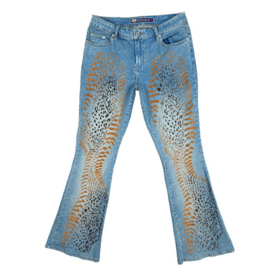 Vintage Y2K OTB One Tuff Babe Stretch Flocked Animal Print Flare Jeans Sz 11/12