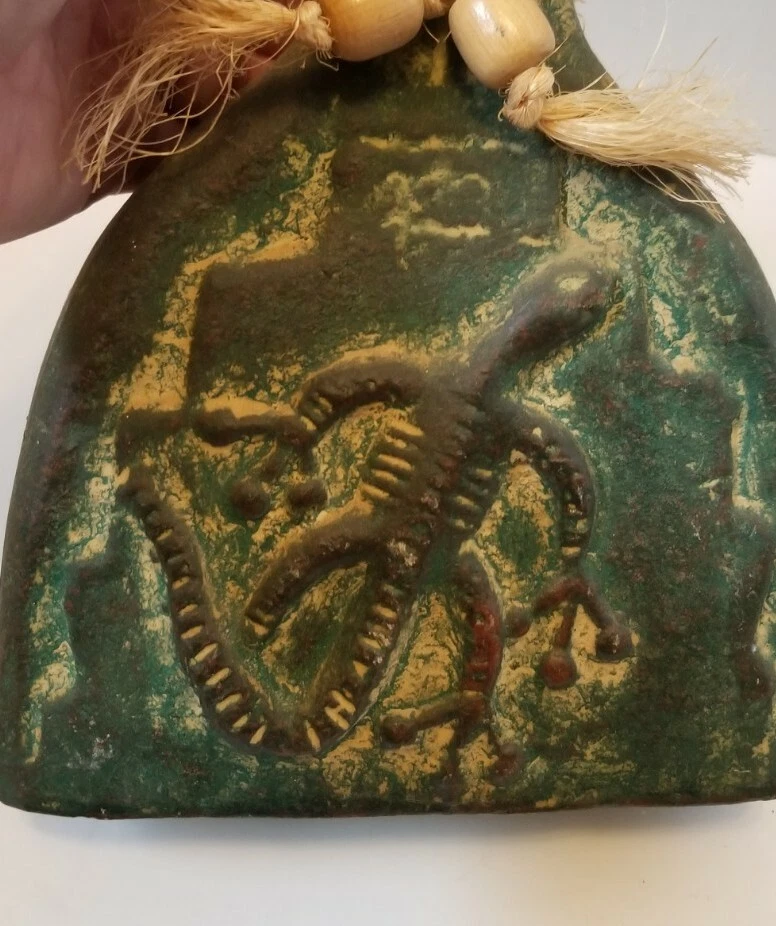 Jarrón vintage de cerámica/cerámica gecko lagarto rústico África verde pequeño tostado 10"  Foto 3 de 4