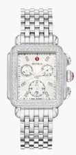 New Michele Deco Diamond Steel Chronograph Women's Watch MWW06A000775