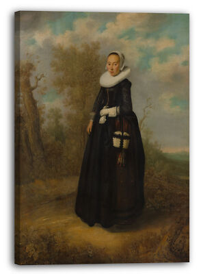 Kunstdruck Niederländischer Maler - Eine junge Frau in einer Landschaft