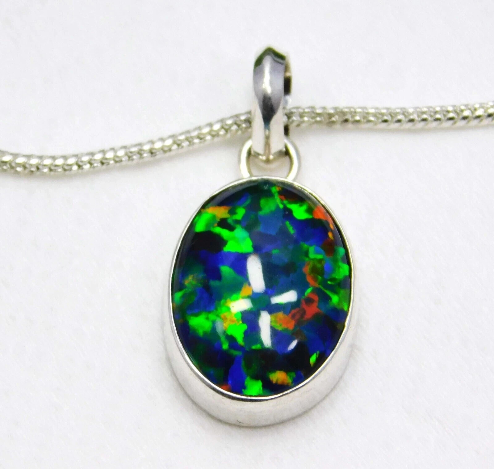 925 Sterling Silver Pendant 16.10 Ct Fiery Triplet Black Opal Gemstone Jewelry
