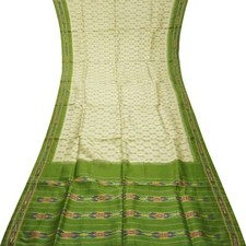 Vintage Cream Sarees 100 Pure Silk Handwoven Patola Ikat Sari 5YD Craft Fabric