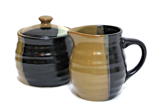 Sango Gold Dust Black Creamer Pitcher & Lidded Sugar Bowl Set - Picture 2 of 4