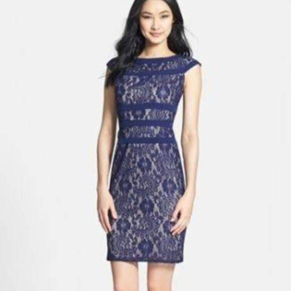 ADRIANNA PAPELL Lace NAVY SIZE 12 #332 NWT 