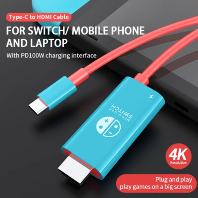 Typ C zu HDMI-Kabel für Nintendo Switch | 4K & 1080P | 100W PD | Rot/Blau | Dock