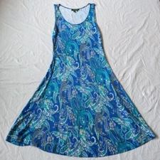 Lauren Ralph Lauren Y2K Blue Paisley Print Midi Slip Dress Slinky Material Sz M