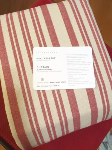 Pottery Barn Antique Stripe Blackout Lining Drapes 50" X 108" Red Rare -open Box - Picture 1 of 12