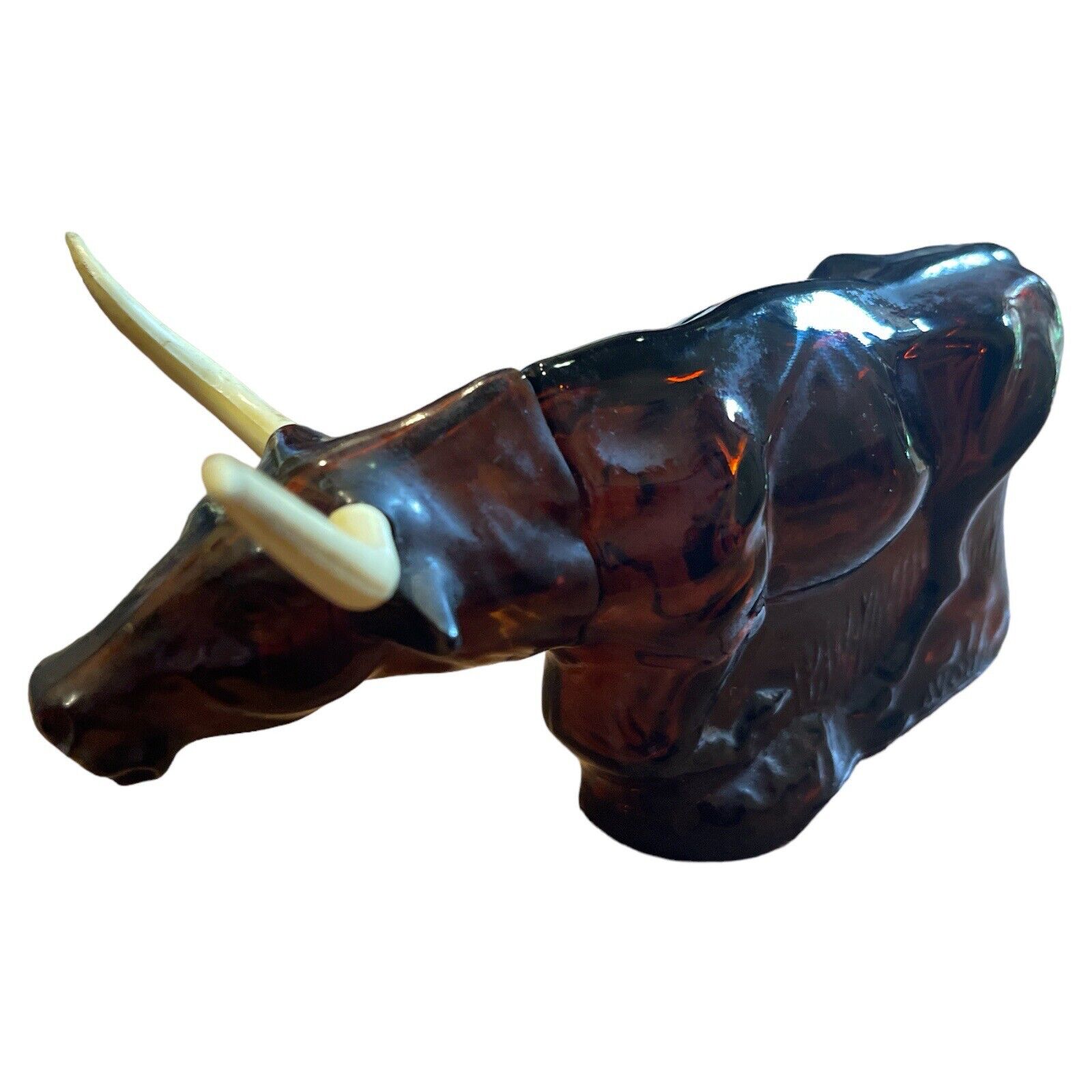Vintage Avon Brown Glass Long Horn Bull Wild Country After Shave Empty 7”
