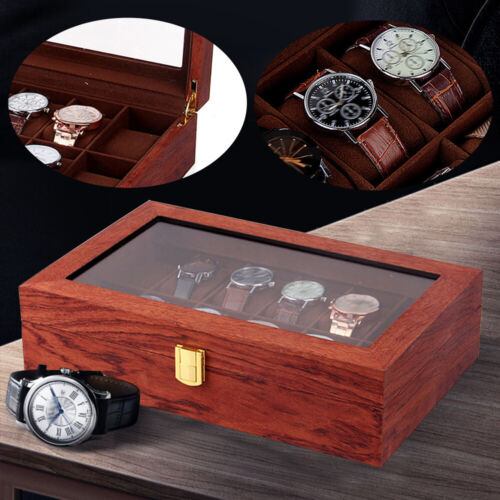 12 Slots Holz Uhrenbox Uhrvitrine Sammelbox Watch Box Organizer mit Glasdeckel - Bild 1 von 11