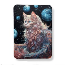 Impresión artística gráfica original imán gato cósmico 3" x 4" luna fantasía celestial