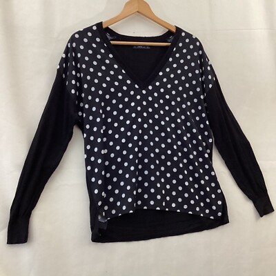 Zara Knit Damen Pullover schwarz/weiß gepunktet V-Ausschnitt Größe S 