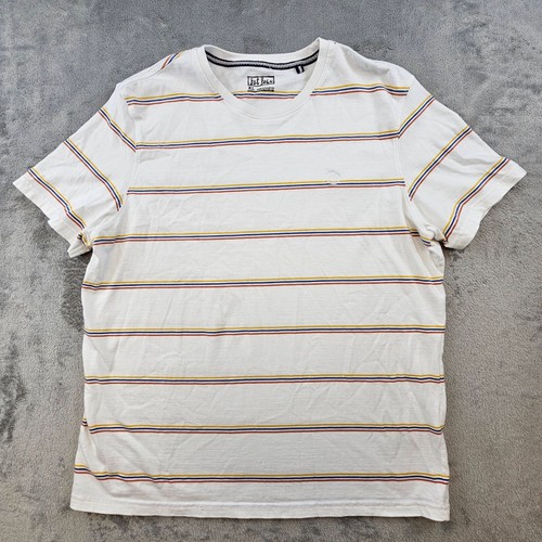 Fat Face T-Shirt Mens XL White Colorful Striped Embroider UK Logo Soft Pullover
