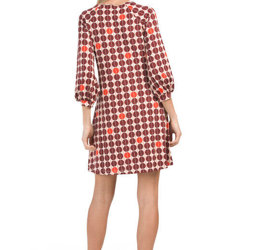 Dress Max Sport Round Neck 3/4 Sleeve Med Wallpaper Dot Print Color Raisen $240 - Picture 3 of 6