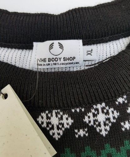 The Body Shop Xmas Jumper Black White Green Fair Isle Sweater XL X-Large Novelty - Picture 9 of 15