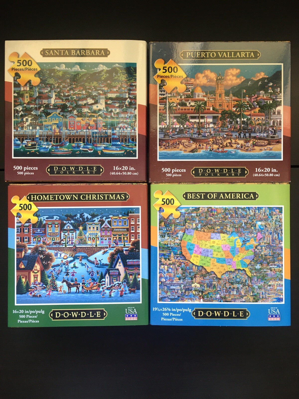 Lot 4 Dowdle Puzzles 500 PiecesALL 100 COMPLETE, WITH POSTERS TO HELP