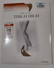JC Penny Sheer Caress Lace Top Silky Thigh High Stockings Average SAND Color