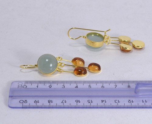 ORECCHINI ARGENTO DORATO ACQUAMARINA MILK E CITRINO OVALE 8 x 10 mm AGHT 0790 - - Foto 3 di 3