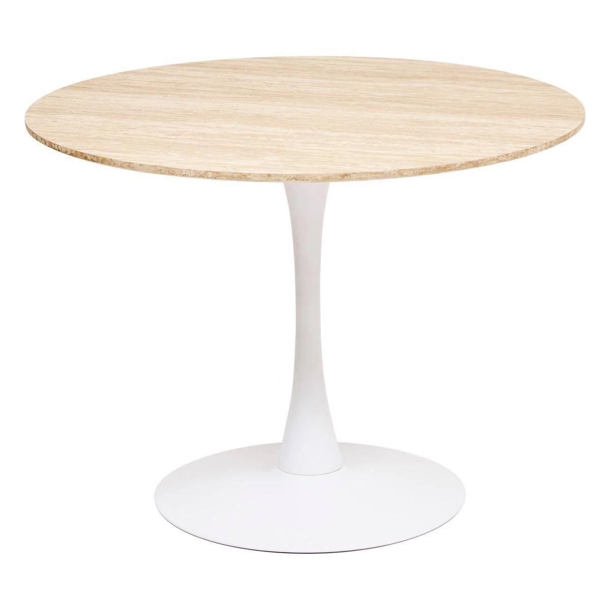 Table à manger effet travertin 102cm Elias naturel pour salle à manger ronde