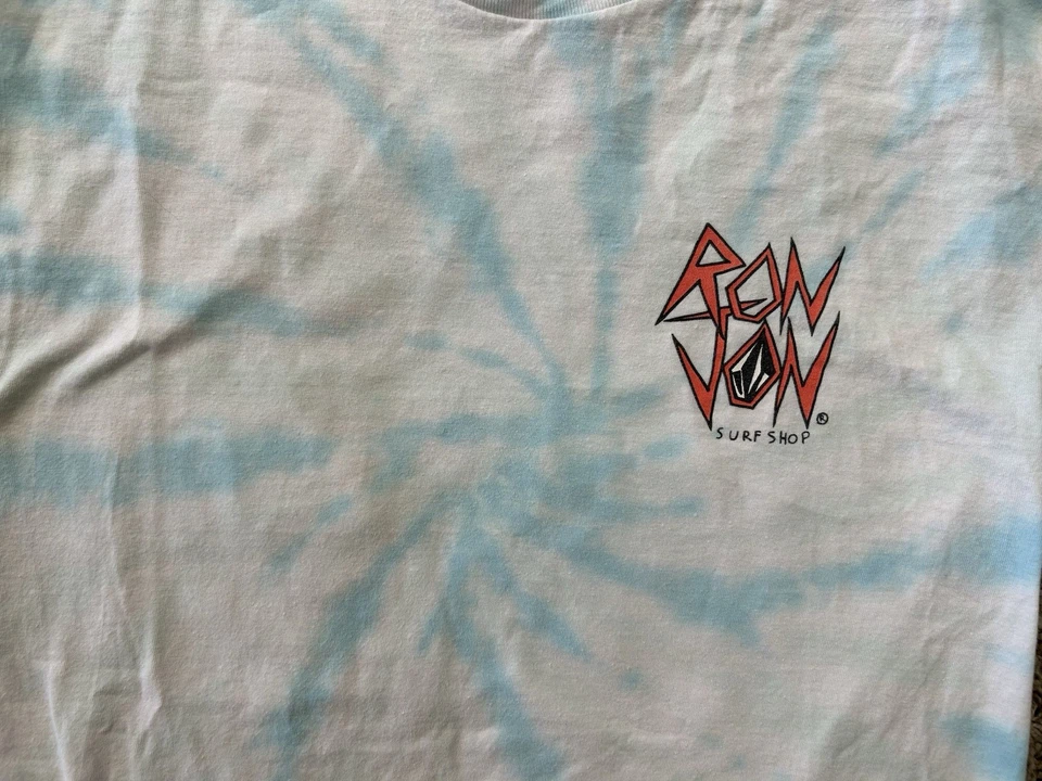 Volcom Ron Jon Shirt Men’s Large Tie Dye Blue White Palm Tree Graphic Print - Image 4 of 4