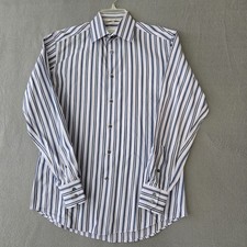 Versace Collection Men's 15.5 Blue Striped Button Up Long Sleeve Dress Shirt .