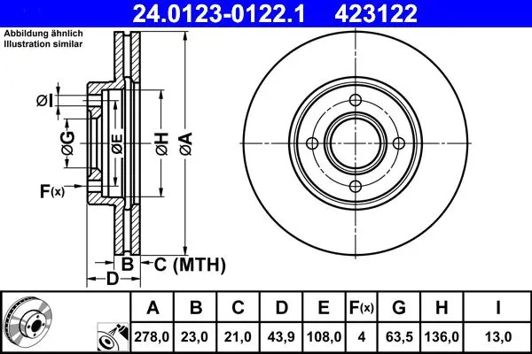 Disque de frein ATE 24.0123-0122.1 avant, ventilé, 1 pièce - Image 4
