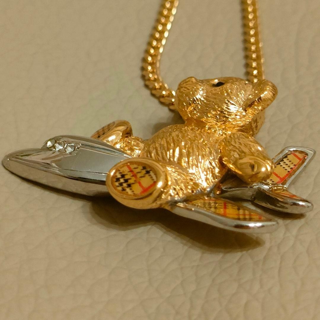 Burberrys JAL 50th Anniversary Teddy Bear Plane Necklace Gold Nova Check 54cm thumbnail 5