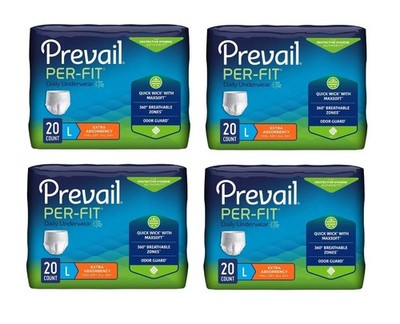 Prevail Per-Fit Adult Unisex Daily Large Underwear/Diapers Box of 4 Bags (80ct)