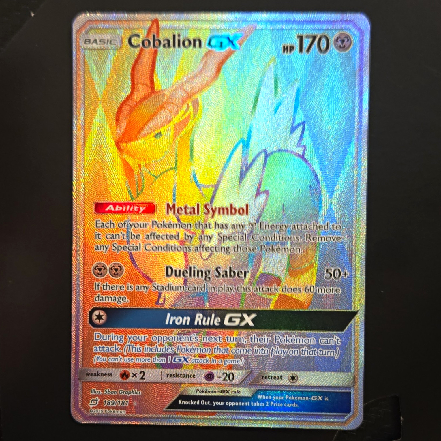The Pokémon Company Cobalion GX Sm-Team Up 189/181 Holo Secret Rare EN 170HP