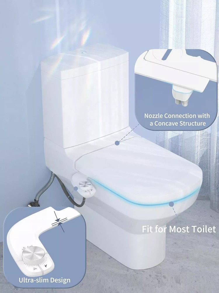 Bidet Fresh Water Spray Kit Non Electric Toilet Seat Attachment Dual Nozzle Cold