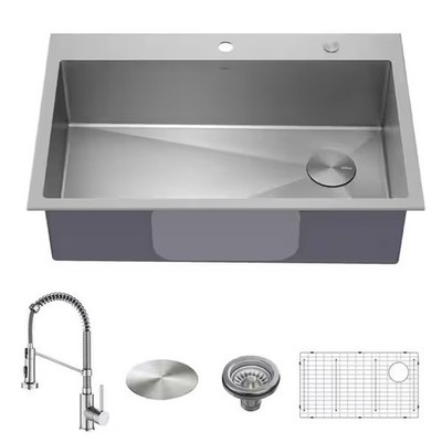Brand New Kraus Loften 33  Single Bowl Stainless Steel Kitchen Sink w/Faucet