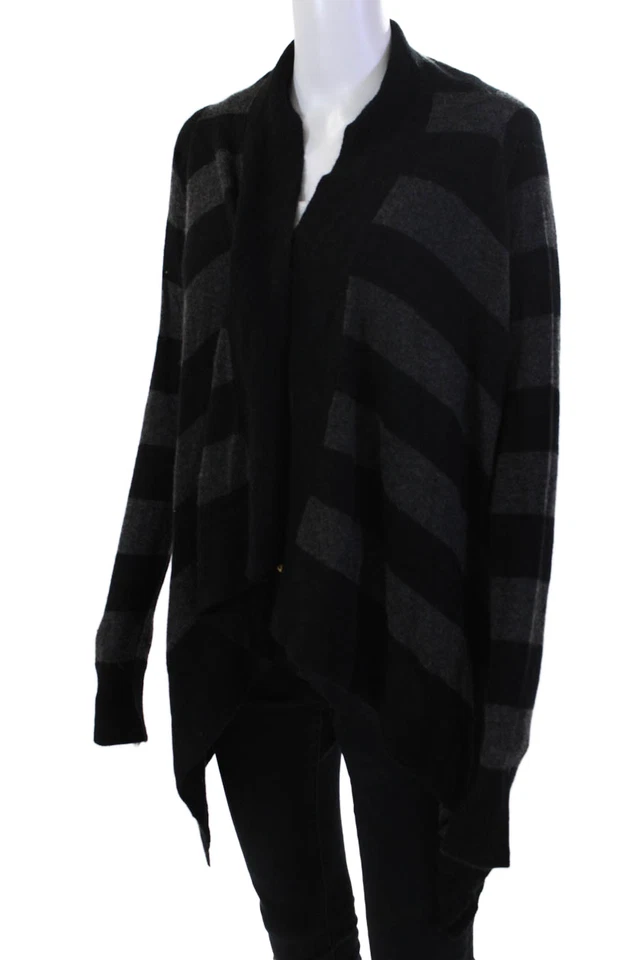 Cárdigan Suéter Line Mujer Cachemira Rayas Frente Abierto Tejido Negro Talla S Foto 2 de 4