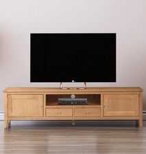 Long TV Stand, 2-Drawer Long TV Cabinet, 2-Cupboard Large Oak Media Cabinet