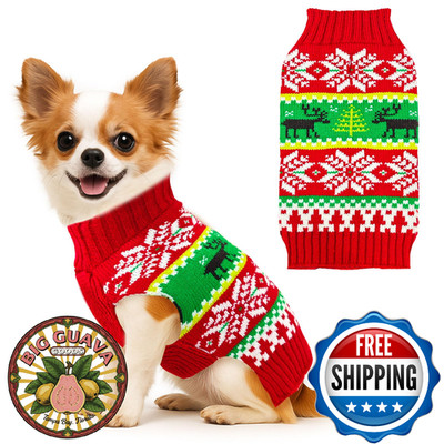 BAEJMJK Dog Christmas Sweater Striped Reindeer Holiday Warm Turtleneck Pet Cloth