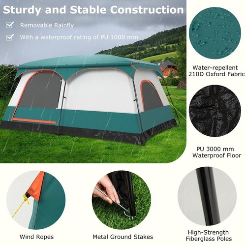 Costway 8-10 Person Camping Tent with Porch and Rainfly Large - Picture 3 of 4