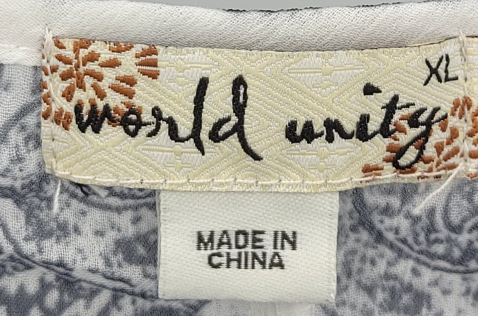 One World Unity Top Mujer XL Negro Blanco Estampado Artístico Poncho Superpuesto Tanque Forro Foto 3 de 4