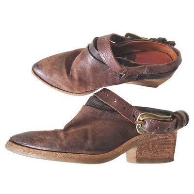 A.S 98 Brown Leather Buckle Strap Womens 37 Ankle Distressed Slip On