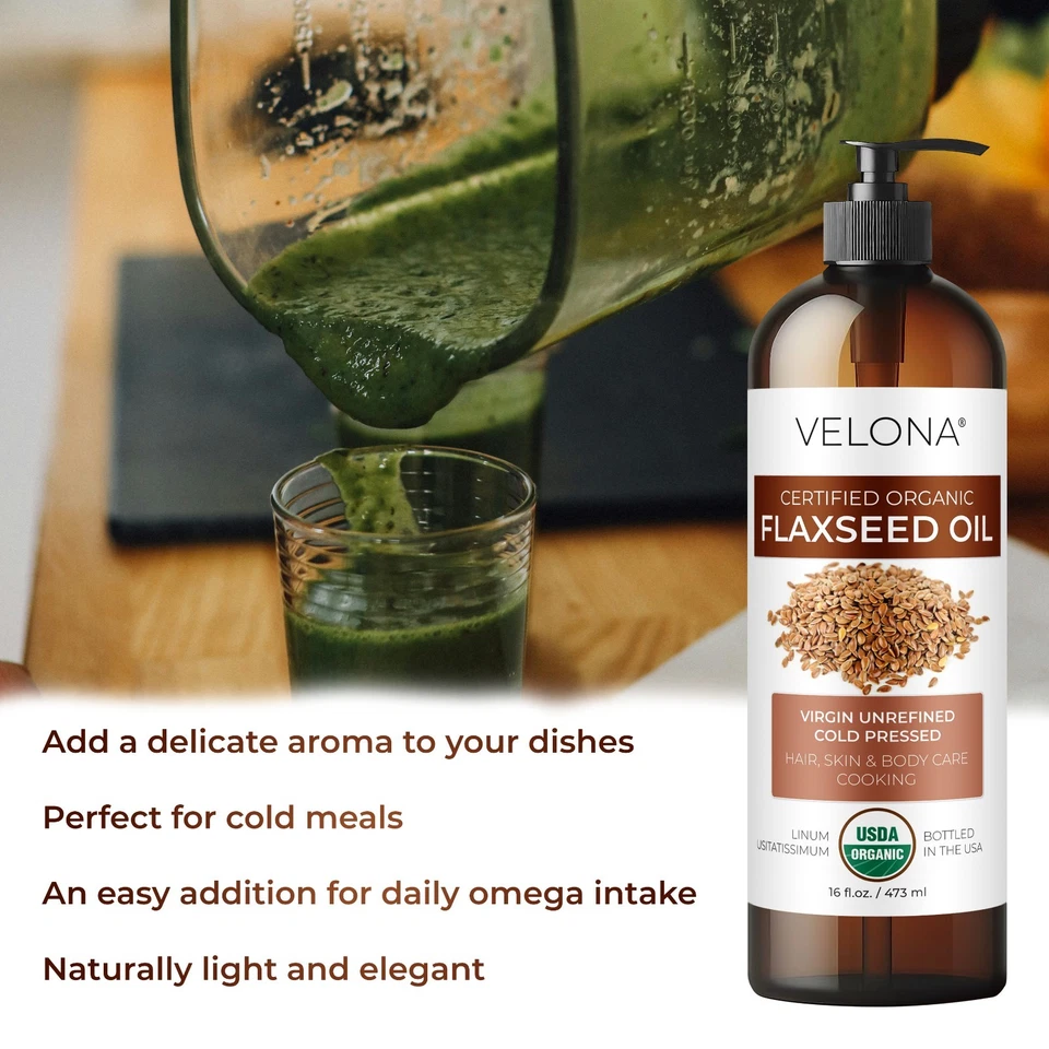 Aceite de linaza orgánico certificado por el USDA 2 fl oz-1 galón 100 % puro y natural Velona Foto 3 de 4