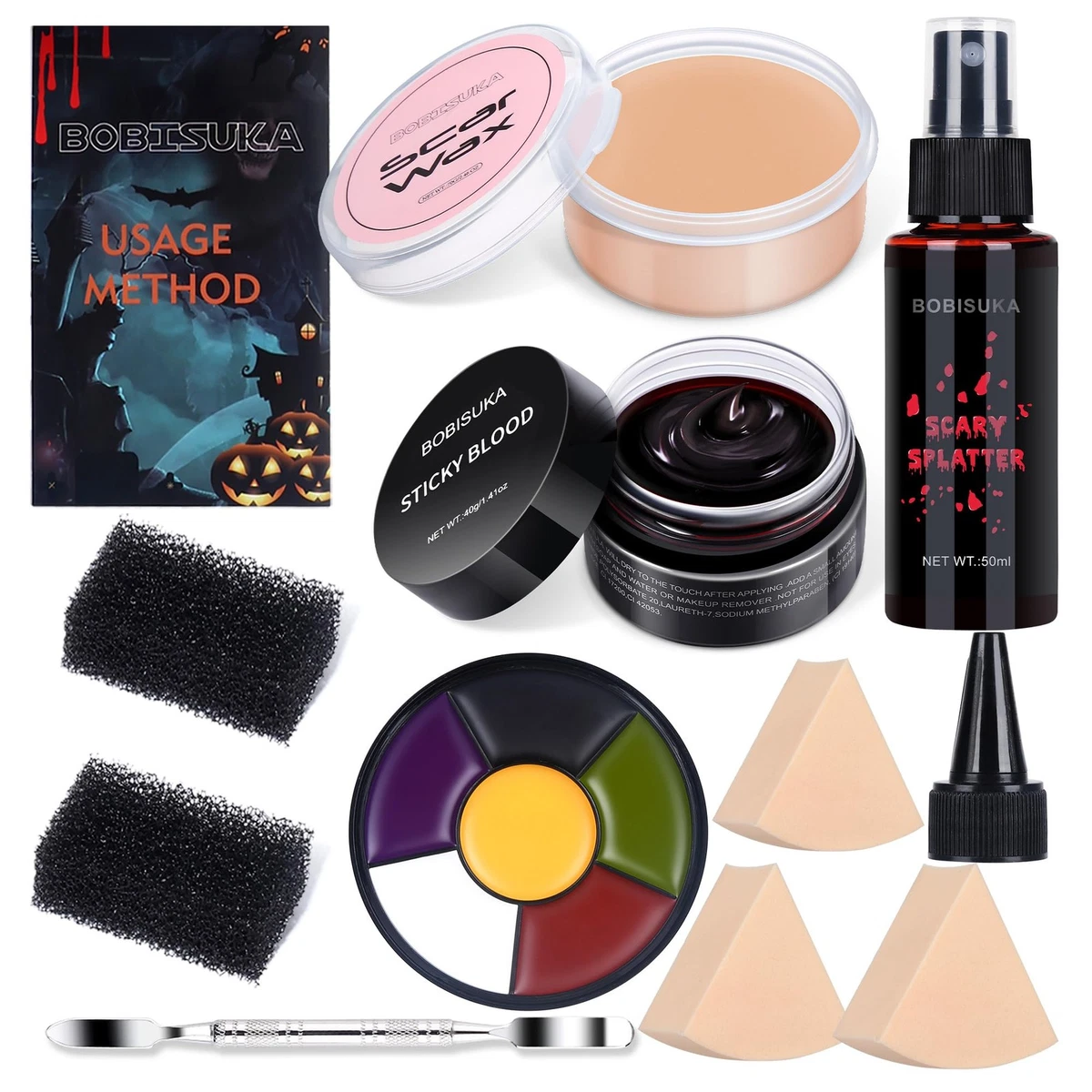 12 Pezzi Trucco Bianco E Nero Per Viso Halloween, Trucchi Halloween, Body Painting Colori Bianco Nero Rosso Con 4 Spazzole e 4 Adesivi, Non tossico, per Halloween Carnevale Feste Effetti