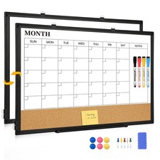 24x18 Magnetic Dry Erase Calendar Whiteboard with Cork Board, Black Frame