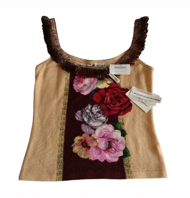 NWT Blumarine Wool Cashmere Pheasant Feather Floral Sleeveless Knit Top