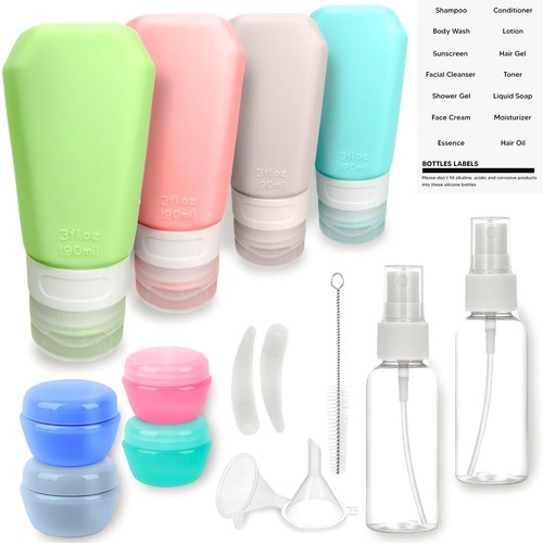 17 Pack Travel Bottles for Toiletries 3oz, 100% Leak-Proof - TSA Approved Sil...